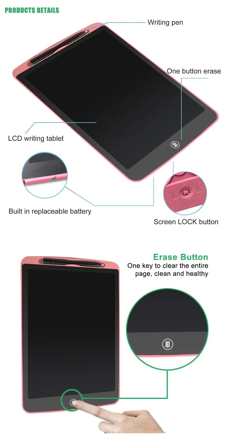 Eco-friendly LCD writing tablet: write, erase, and repeat.