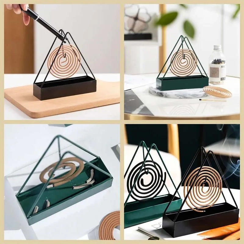 Safe, stylish mosquito coil holder for indoors or outdoors.