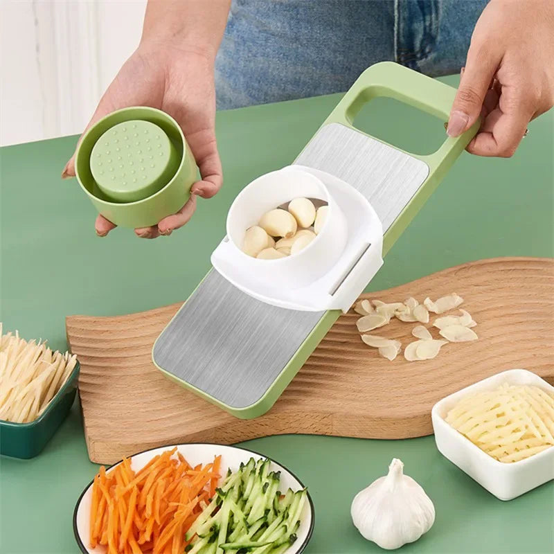 Compact vegetable cutter with stainless steel design for home kitchens.